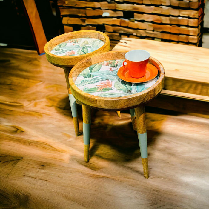 Antika 3-  Tropical Greens,  Pair of  Circular tables ( Set of 2)