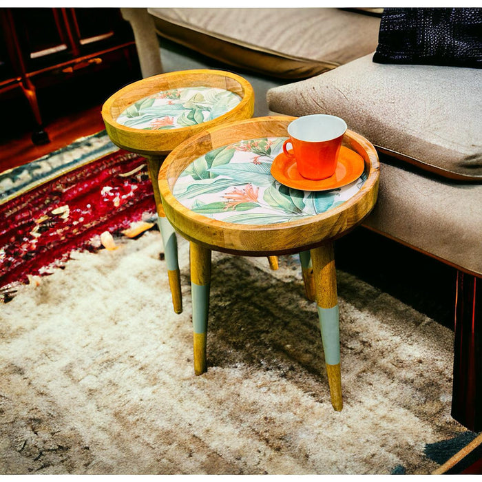 Antika 3-  Tropical Greens,  Pair of  Circular tables ( Set of 2)