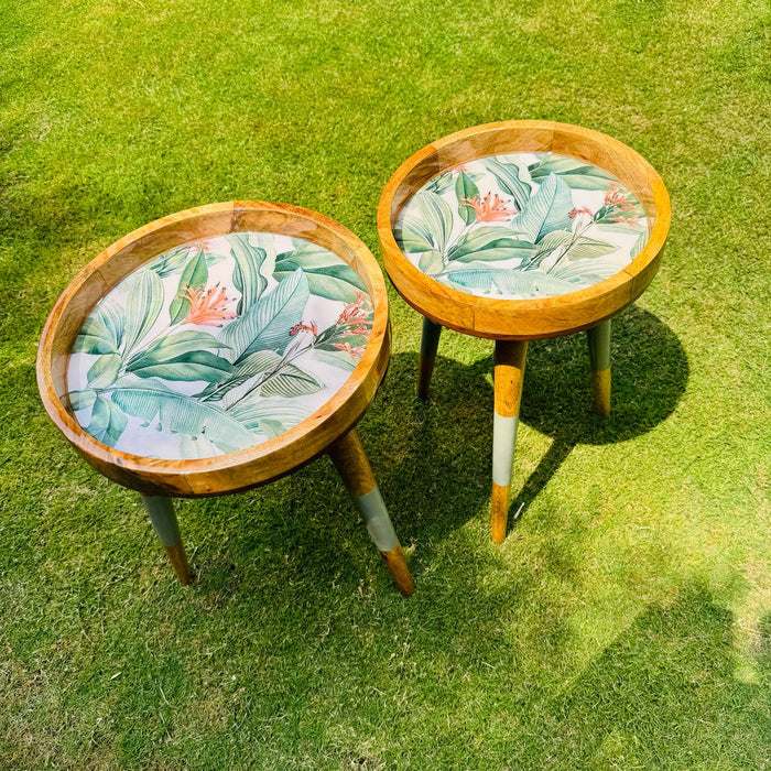 Antika 3-  Tropical Greens,  Pair of  Circular tables ( Set of 2)