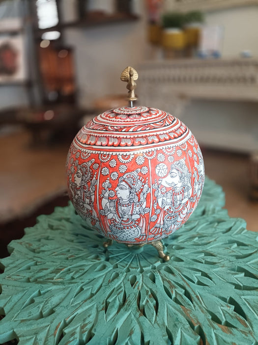Dashavatar Hand Painted Globe ~ Red