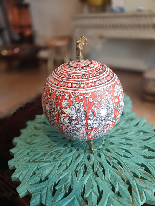 Dashavatar Hand Painted Globe ~ Red