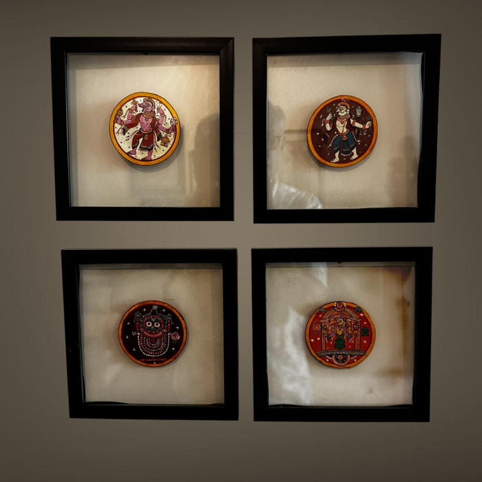 Framed Circular Playing Cards – Ganjifa - Set of Four ( 4)