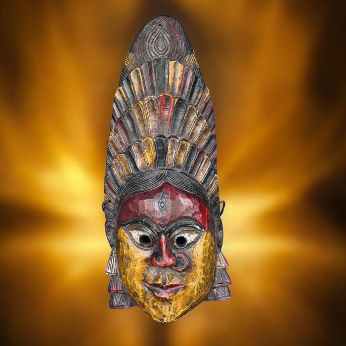 Vintage Style Devi Mask in Wood : Mukhauta 1