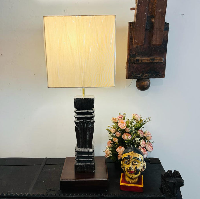 Aayed : Slender, Wooden Pillar Table Lamp ( Shade Included )