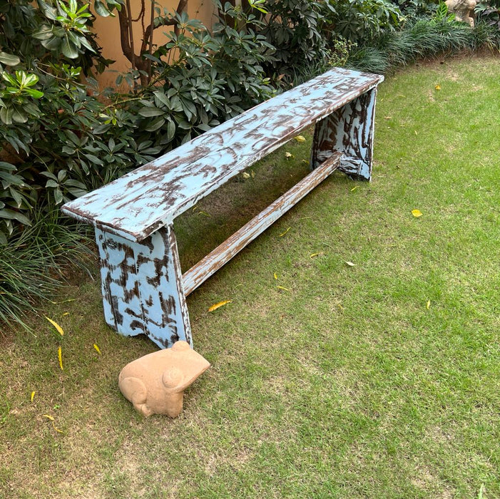 Aashna : Vintage Style Blue Wooden bench in Distress Finish