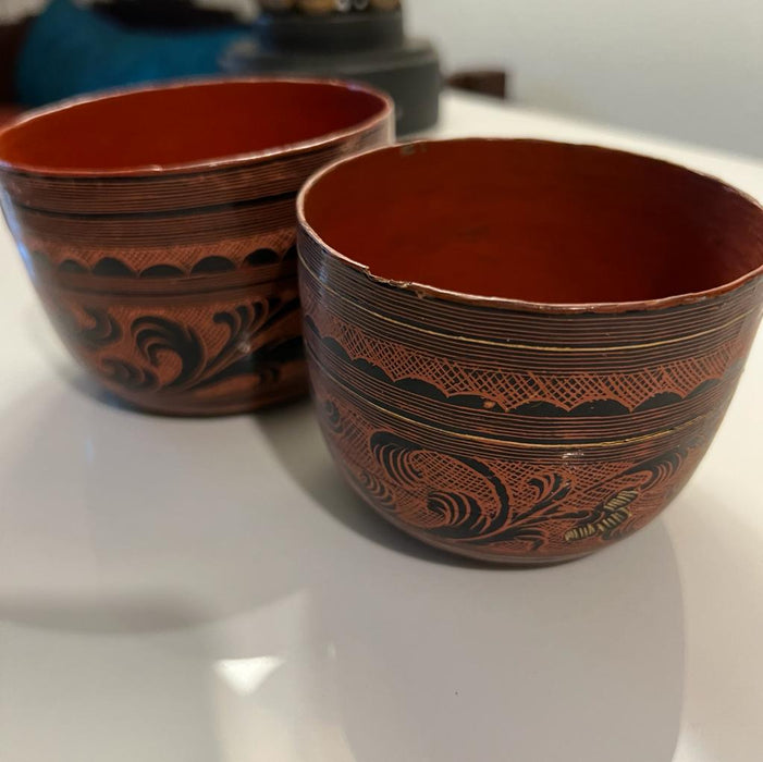 Burmese lacquer finger bowl ( Set of two)