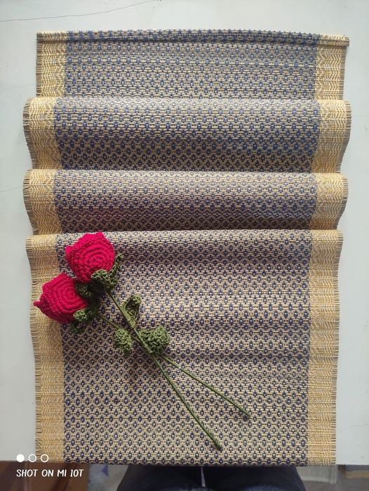 Table Runner : Hand woven madurkathi Blue Honey Comb