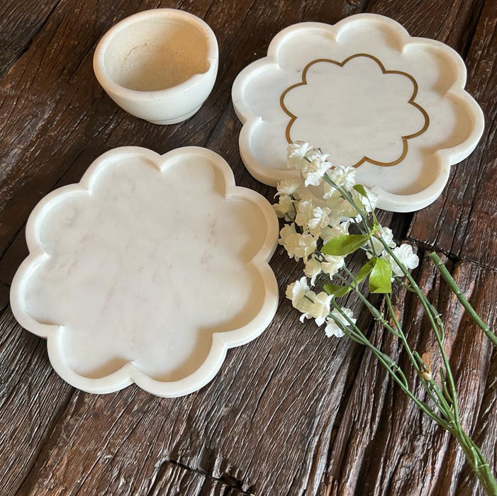 Safeena: Brass Inlay Marble Platter ( 9 inches dia )