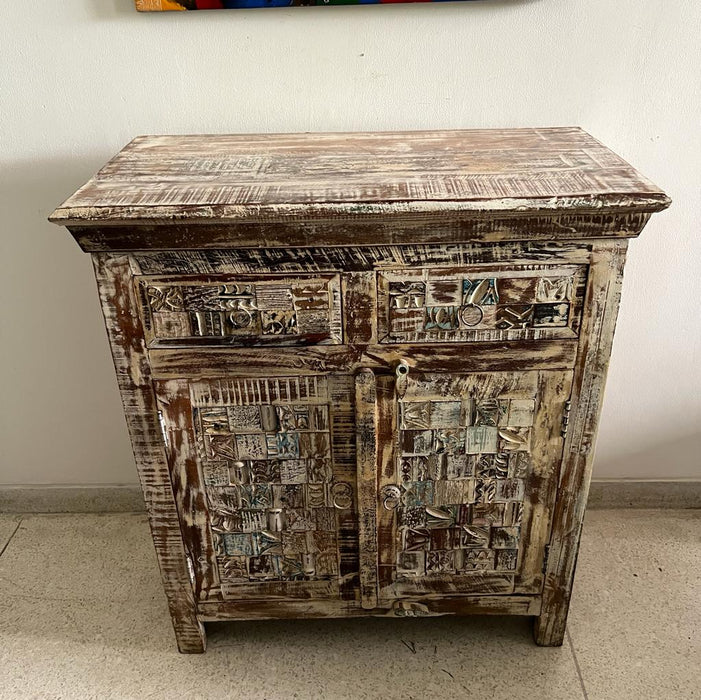 Wooden cabinet with Drawers and Panels in Distressed Finish : Shadah