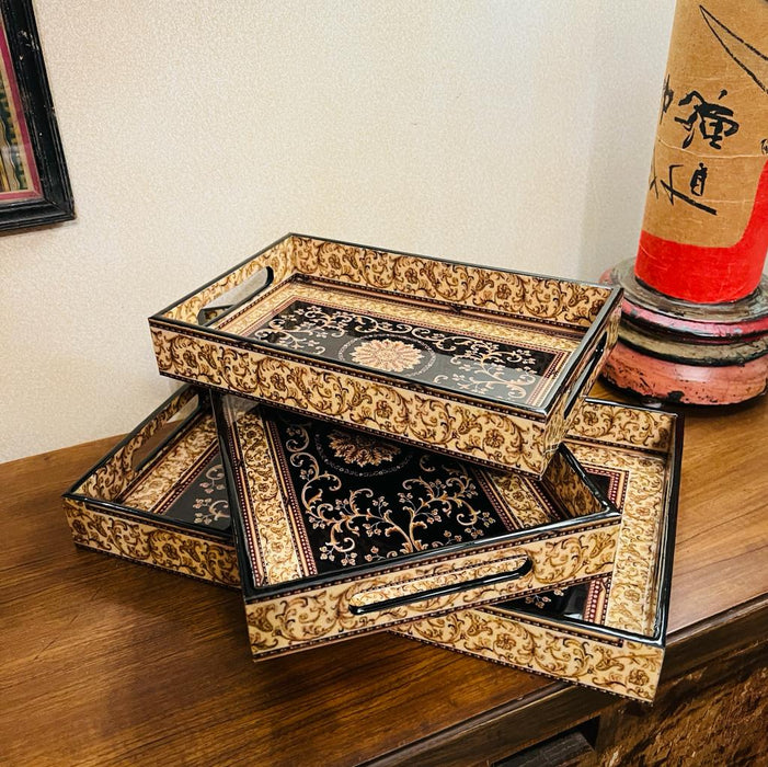 Tabak 1 ; Mughal motif Pattern -  Set of three trays