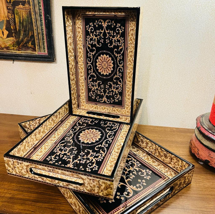 Tabak 1 ; Mughal motif Pattern -  Set of three trays