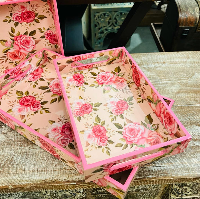 Tabak 5 ; Rose Pink Pattern - Set of three trays