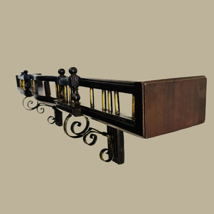 Wide Wooden Display Shelf with Brass Fittings : Zaarish 19