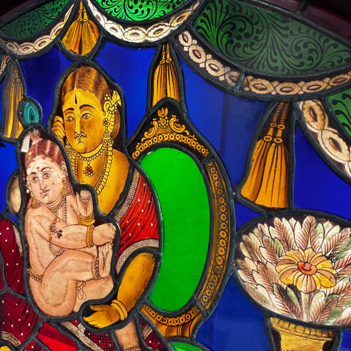 Vintage Stained Glass Krishna & Yashoda Mirror – Collector’s Piece  : Aaina 13