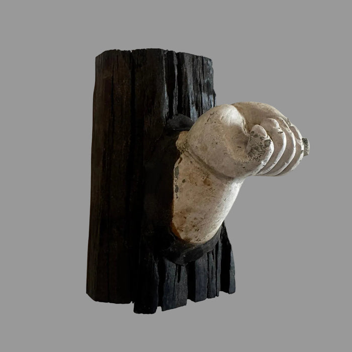 Concrete Hand Sculpture on Raw Wood Panel : Pashan 11