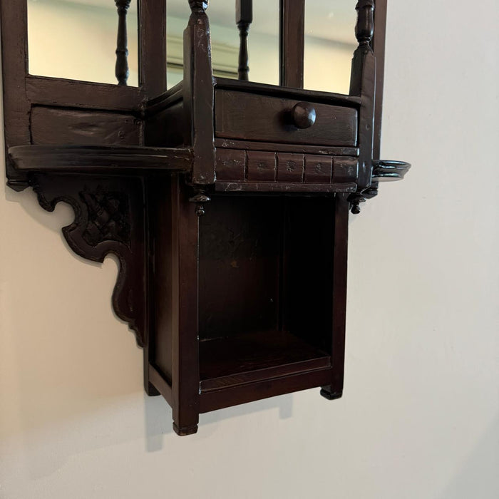 3 Panelled Antique Wooden mirror with drawer and shelf : Aaina 2