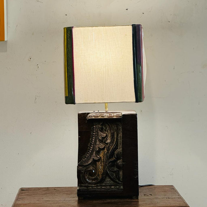 Carved, Wooden Table  Lamp- Noor 24 (Shade Included )