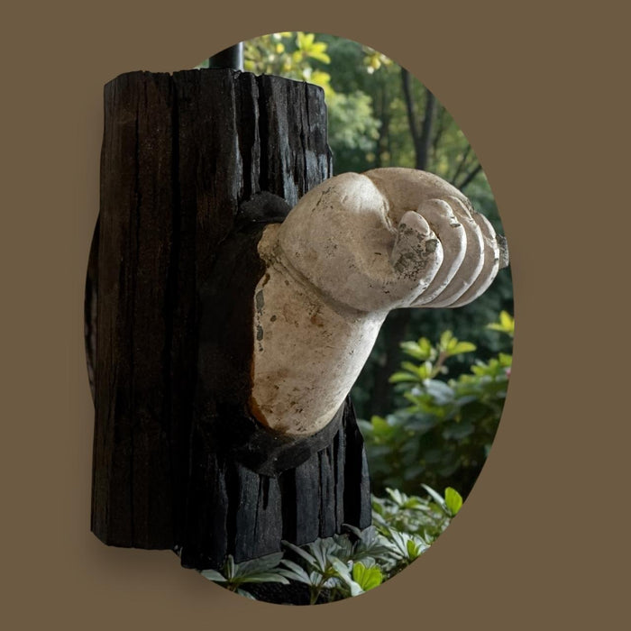 Concrete Hand Sculpture on Raw Wood Panel : Pashan 11