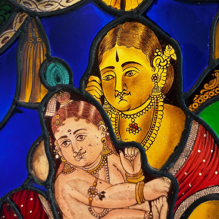 Vintage Stained Glass Krishna & Yashoda Mirror – Collector’s Piece  : Aaina 13