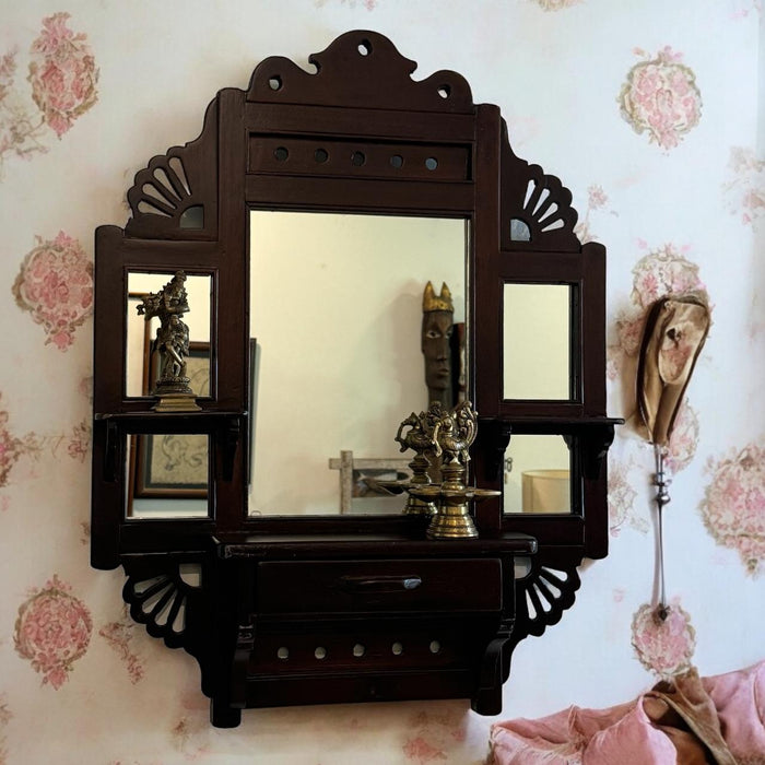 Antique Wooden mirror with Intricate Fretwork : Aaina 4