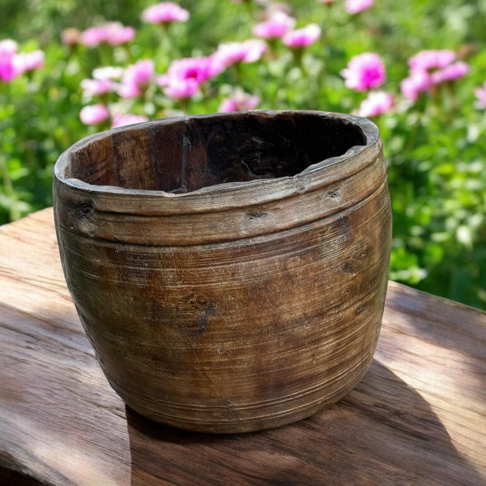 Raw Wood Textured Wooden planter : Aarna 4