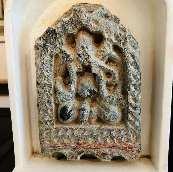 Vintage Ganesha Stone sculpture on a Circular Frame : Murti 4
