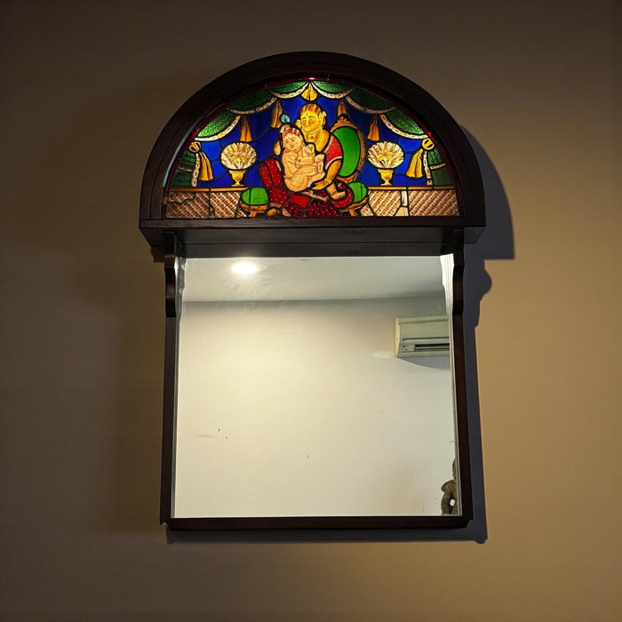 Vintage Stained Glass Krishna & Yashoda Mirror – Collector’s Piece  : Aaina 13