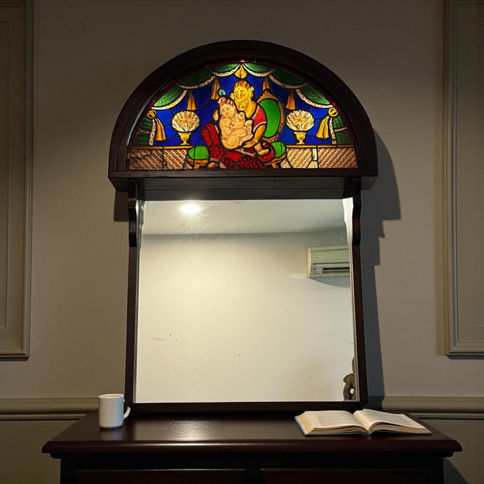 Vintage Stained Glass Krishna & Yashoda Mirror – Collector’s Piece  : Aaina 13