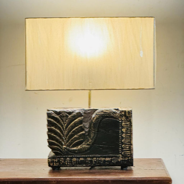 Carved, Wooden Table Lamp  ( Shade included) : Noor 30
