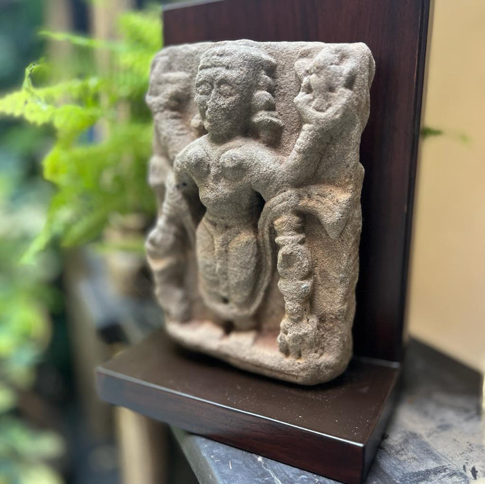 Vintage Devi Stone sculpture set in a Wooden Frame : Murti 9
