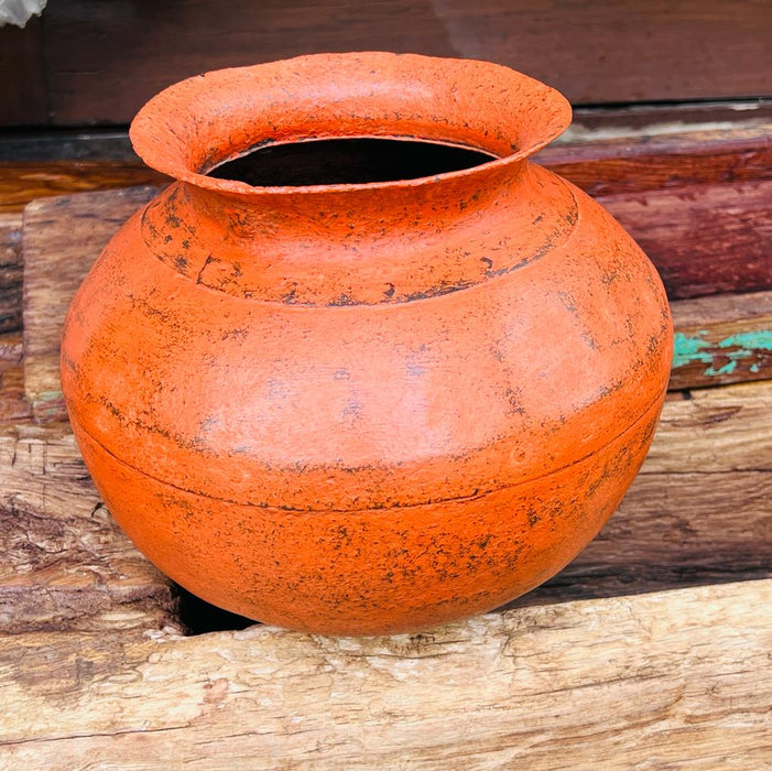 Ochre 2  : Metal Matka  Planter ( height 9 inches )