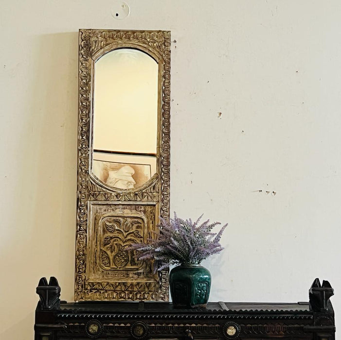 Aaina  7 : Slender, Vintage Style Wooden Carved  panel mirror (3.5 feet)