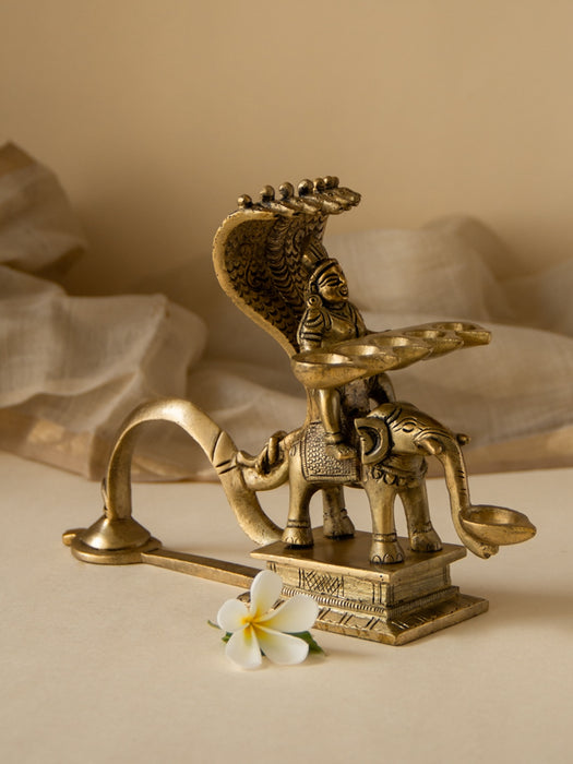 Brass Naag Kanya Sitting On An Elephant Aarti set of 6 Diyas