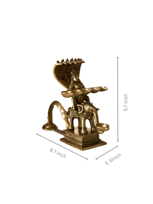 Brass Naag Kanya Sitting On An Elephant Aarti set of 6 Diyas