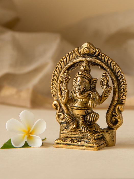 Laxmi Ganesh Brass Idols Sitting With a Ring