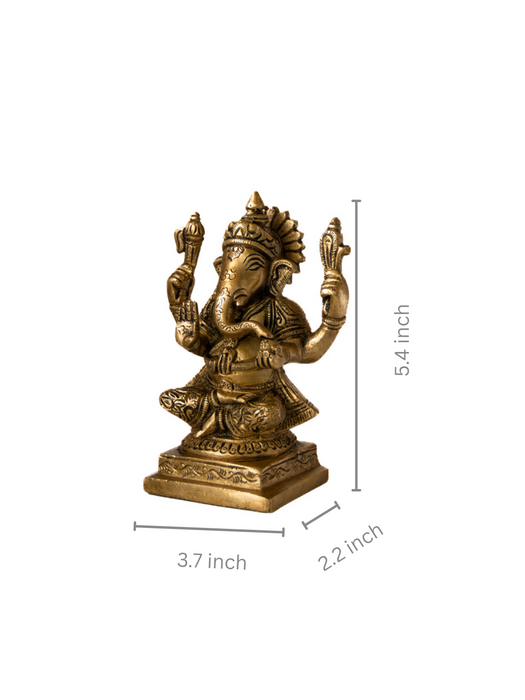 Ganesh Sitting Brass Idol on a Square Base