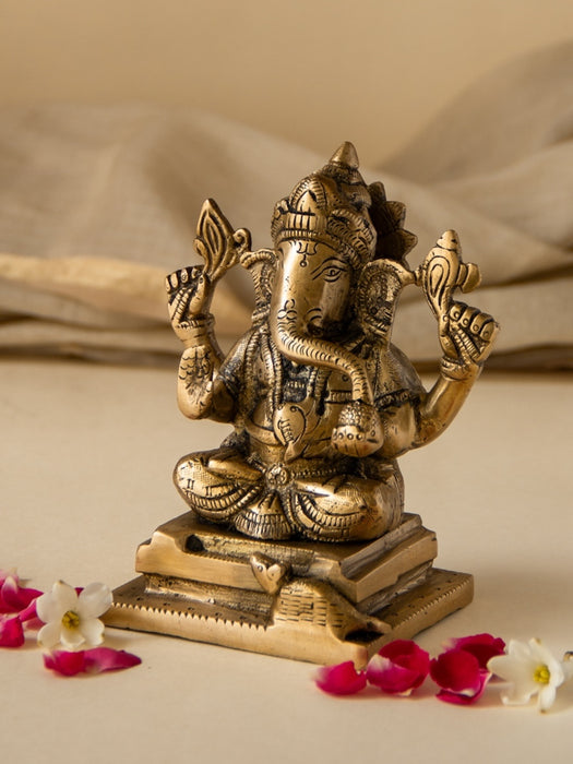 Ganesha Brass Idol Sitting on a Square Base
