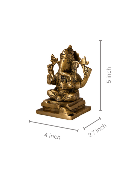 Ganesha Brass Idol Sitting on a Square Base
