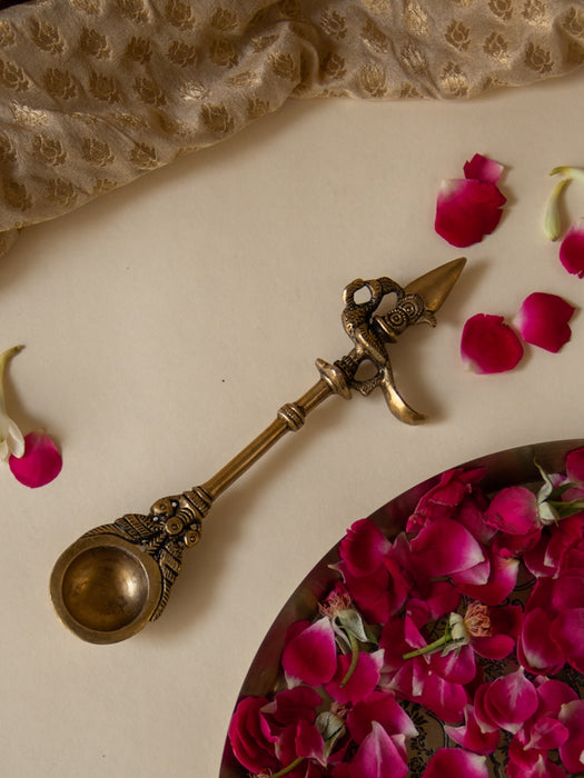Brass Dancing Peacock Pooja Spoon