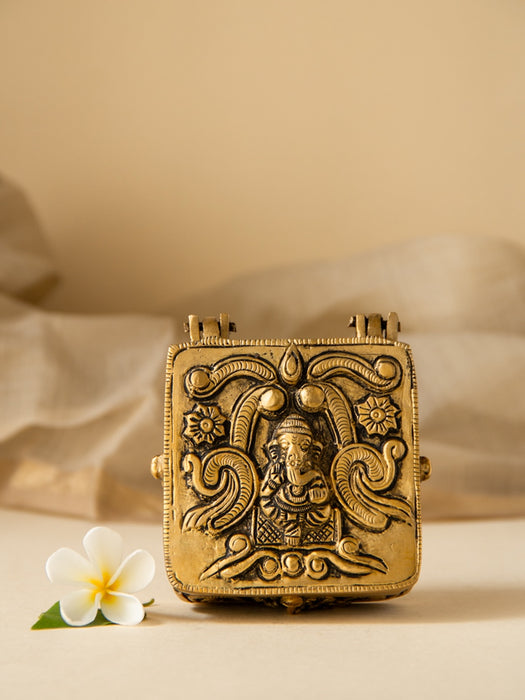 Intricately Carved Brass Jewel Box