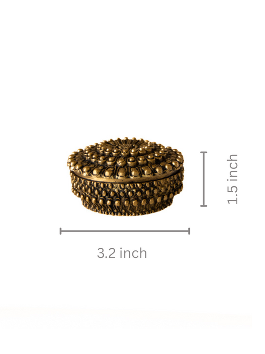 Intricately Carved Brass Jewel Round Box