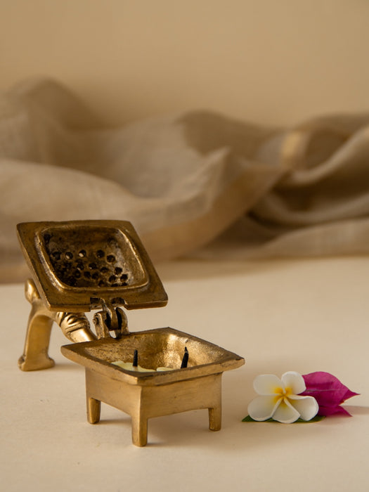Brass Dhoop Dane & Incense Holder with Handle