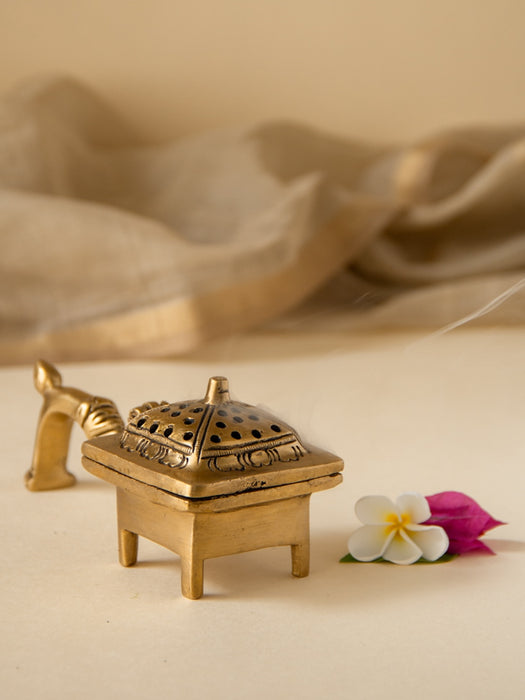 Brass Dhoop Dane & Incense Holder with Handle
