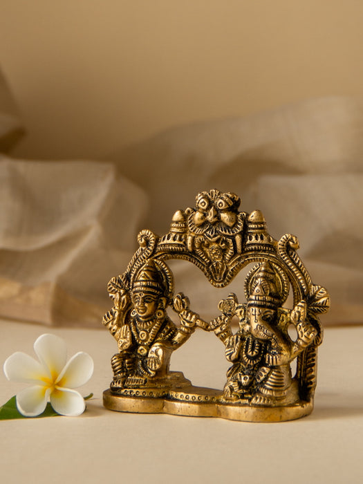 Brass Ganesh Laxmi Sitting With Ring Mandir