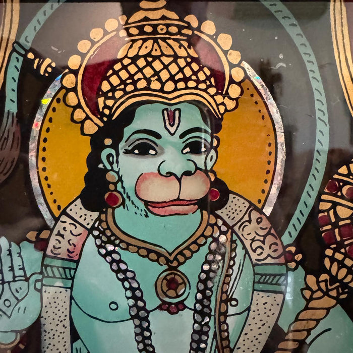 Wooden Framed Glass Tanjore : Bajrangbali