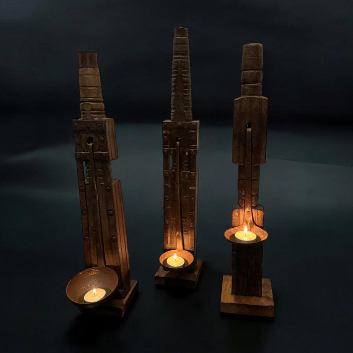 Wood Metal Diya Stand