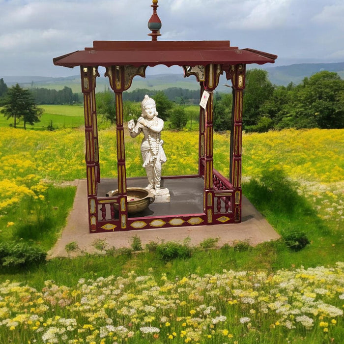 Wooden Mandir with Mirror Detailing and Inset Light  : Devalya