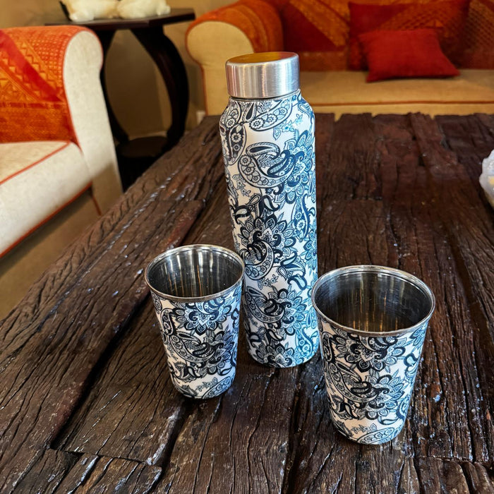 Paisley Print Stainless Steel Flask & Glass Gift Set