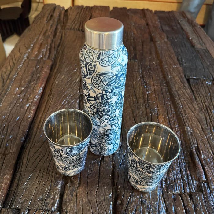 Paisley Print Stainless Steel Flask & Glass Gift Set