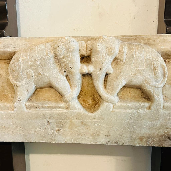 Gajraj 1 : Vintage Stone Carved  Elephant panel in Marble with wooden supports
